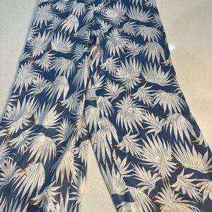Rachel Zoe Blue Wide-Leg Palm Print Pants